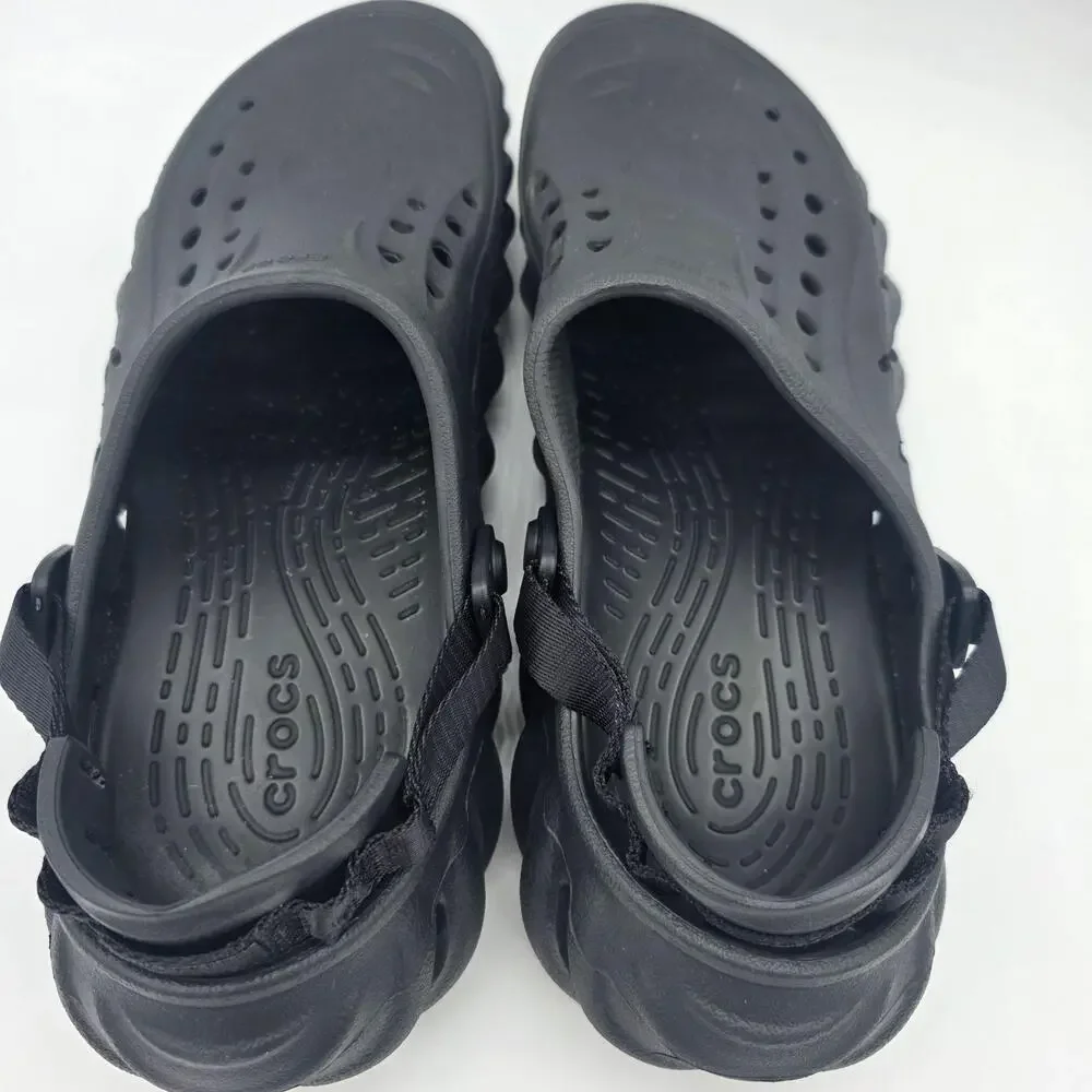 Crocs Sandals Mens Size 8 Black Slip On Clog Comfort Rubber Shoes Heel Strap